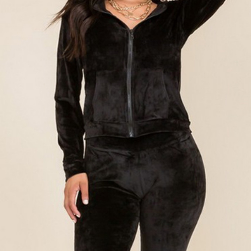 NEW Black Velour Hoodie & Legging Jogger Set. Fits Size XS to MEDIUM.